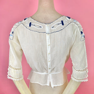 Edwardian/ 1910s Blouse w/ Masonic Sword & Moon Embroidery