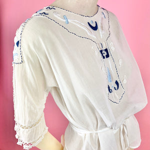 Edwardian/ 1910s Blouse w/ Masonic Sword & Moon Embroidery