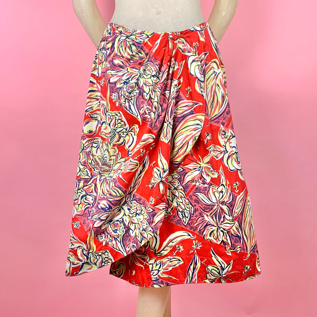 1940s Tropical Print Sarong Style Wrap Skirt