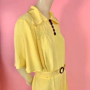 Deadstock 1930s Yellow Deco Dress