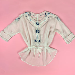 Edwardian/ 1910s Blouse w/ Masonic Sword & Moon Embroidery