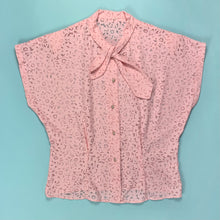 Load image into Gallery viewer, 1940s Sheer Pink Scroll Pattern Blouse w/ Shoulder Pads &amp; Tie
