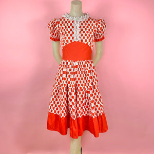 1950s Puff Sleeve Nautical Rope Dress w/ Organdy Ruffles