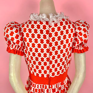 1950s Puff Sleeve Nautical Rope Dress w/ Organdy Ruffles