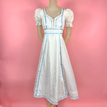 Load image into Gallery viewer, 1970s Gunne Sax Renaissance Style Lace Up Dress w/ Eyelet &amp; Ribbons
