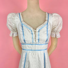 Load image into Gallery viewer, 1970s Gunne Sax Renaissance Style Lace Up Dress w/ Eyelet &amp; Ribbons
