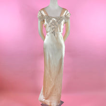 Load image into Gallery viewer, 1930s Light Peach Silk Charmeuse Slip Dress w/ Contrast Thread Lace Inserts
