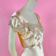 Load image into Gallery viewer, 1930s Light Peach Silk Charmeuse Slip Dress w/ Contrast Thread Lace Inserts
