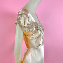 Load image into Gallery viewer, 1930s Light Peach Silk Charmeuse Slip Dress w/ Contrast Thread Lace Inserts
