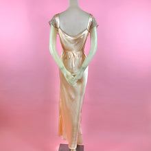 Load image into Gallery viewer, 1930s Light Peach Silk Charmeuse Slip Dress w/ Contrast Thread Lace Inserts
