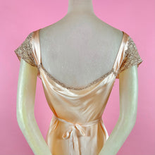 Load image into Gallery viewer, 1930s Light Peach Silk Charmeuse Slip Dress w/ Contrast Thread Lace Inserts
