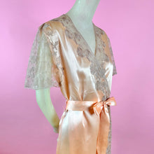 Load image into Gallery viewer, 1930s Deadstock NRA Label Peach Silk Satin Robe w/ Intricate Lace Inserts &amp; Net Skirt
