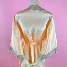 Load image into Gallery viewer, Early 1930s Light Peach Silk Robe w/ Lace Trim &amp; Kimono Sleeves
