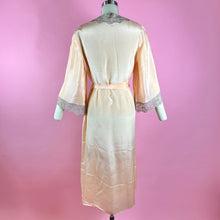 Load image into Gallery viewer, Early 1930s Light Peach Silk Robe w/ Lace Trim &amp; Kimono Sleeves
