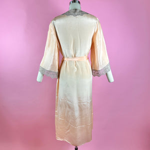 Early 1930s Light Peach Silk Robe w/ Lace Trim & Kimono Sleeves