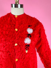 Load image into Gallery viewer, 1960s Embroidered Faux Fur Cardigan Sweater
