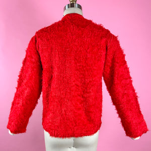 1960s Embroidered Faux Fur Cardigan Sweater