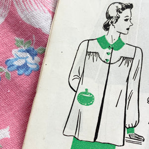1930s Pink Print Feedsack Smock With Giant Tulip Pocket