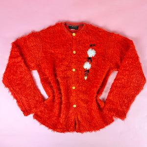 1960s Embroidered Faux Fur Cardigan Sweater