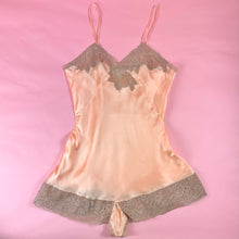 Load image into Gallery viewer, 1930s Deadstock NRA Label Peach Silk Satin Step-In w/ Sheer Asymmetrical Lace Inserts
