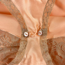 Load image into Gallery viewer, 1930s Deadstock NRA Label Peach Silk Satin Step-In w/ Sheer Asymmetrical Lace Inserts
