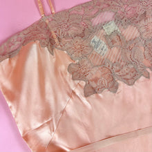 Load image into Gallery viewer, 1930s Deadstock NRA Label Peach Silk Satin Step-In w/ Sheer Striped Floral Lace Inserts
