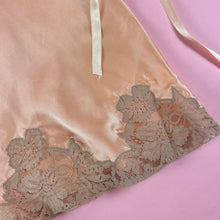 Load image into Gallery viewer, 1930s Deadstock NRA Label Peach Silk Satin Step-In w/ Sheer Striped Floral Lace Inserts
