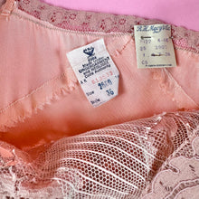 Load image into Gallery viewer, 1930s Deadstock NRA Label Peach Silk Satin Step-In w/ Sheer Striped Floral Lace Inserts
