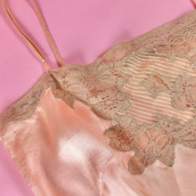 Load image into Gallery viewer, 1930s Peach Silk Charmeuse Step-In w/ Sheer Striped Floral Lace Inserts
