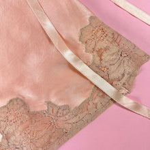 Load image into Gallery viewer, 1930s Peach Silk Charmeuse Step-In w/ Sheer Striped Floral Lace Inserts
