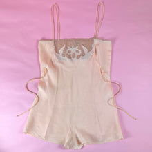 Load image into Gallery viewer, 1930s Deadstock Light Pink Silk Step-In w/ Lace Insert, Leaves &amp; Bow
