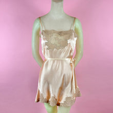 Load image into Gallery viewer, 1930s Peach Silk Charmeuse Step-In w/ Sheer Striped Floral Lace Inserts
