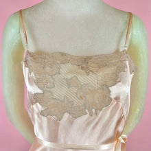 Load image into Gallery viewer, 1930s Peach Silk Charmeuse Step-In w/ Sheer Striped Floral Lace Inserts
