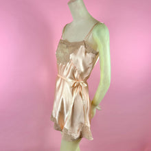 Load image into Gallery viewer, 1930s Peach Silk Charmeuse Step-In w/ Sheer Striped Floral Lace Inserts
