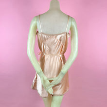 Load image into Gallery viewer, 1930s Peach Silk Charmeuse Step-In w/ Sheer Striped Floral Lace Inserts
