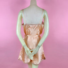 Load image into Gallery viewer, 1930s Deadstock NRA Label Peach Silk Satin Step-In w/ Sheer Striped Floral Lace Inserts
