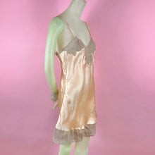 Load image into Gallery viewer, 1930s Deadstock NRA Label Peach Silk Satin Step-In w/ Sheer Asymmetrical Lace Inserts
