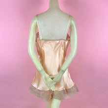 Load image into Gallery viewer, 1930s Deadstock NRA Label Peach Silk Satin Step-In w/ Sheer Asymmetrical Lace Inserts
