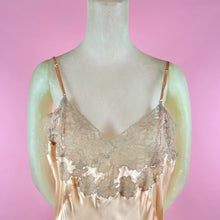 Load image into Gallery viewer, 1930s Deadstock NRA Label Peach Silk Satin Slip Dress w/ Floral Swag Lace Inserts
