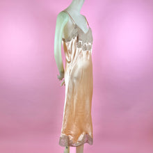 Load image into Gallery viewer, 1930s Deadstock NRA Label Peach Silk Satin Slip Dress w/ Floral Swag Lace Inserts
