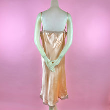 Load image into Gallery viewer, 1930s Deadstock NRA Label Peach Silk Satin Slip Dress w/ Floral Swag Lace Inserts
