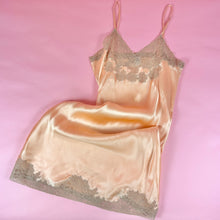 Load image into Gallery viewer, 1930s Deadstock NRA Label Peach Silk Satin Slip Dress w/ Floral Swag Lace Inserts
