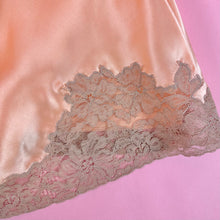 Load image into Gallery viewer, 1930s Deadstock NRA Label Peach Silk Satin Slip Dress w/ Floral Swag Lace Inserts
