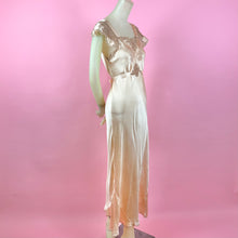 Load image into Gallery viewer, 1930s Peach Silk Charmeuse Slip Dress w/ Intricate Lace on Pink Net Inserts
