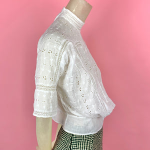 Edwardian Cotton Eyelet & Lace Blouse