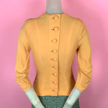 Load image into Gallery viewer, 1940s Mustard Rayon Crepe Leaf Studded Blouse
