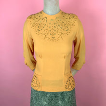 Load image into Gallery viewer, 1940s Mustard Rayon Crepe Leaf Studded Blouse
