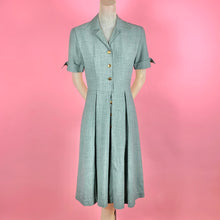 Load image into Gallery viewer, 1940s Blue Green Houndstooth Dress w/ Art Nouveau Buttons
