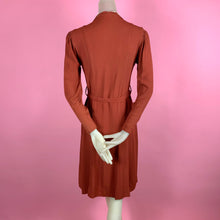 Load image into Gallery viewer, 1930s Rust Rayon Crepe Dress w/ baubles &amp; soutache
