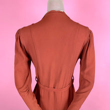 Load image into Gallery viewer, 1930s Rust Rayon Crepe Dress w/ baubles &amp; soutache
